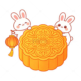 卡通风中秋玉兔提灯月饼插画素材