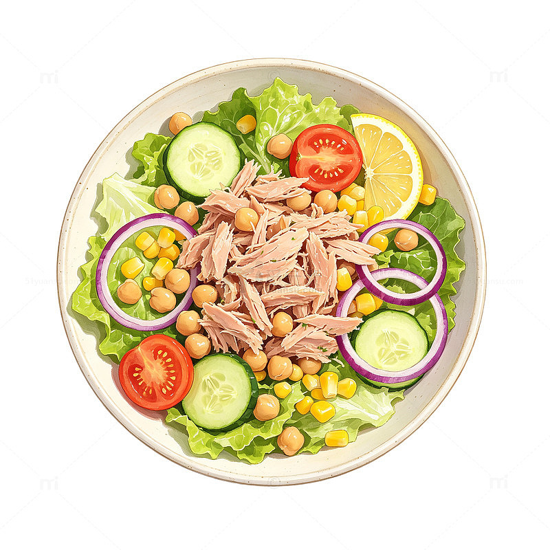 插画风健康沙拉碗美食