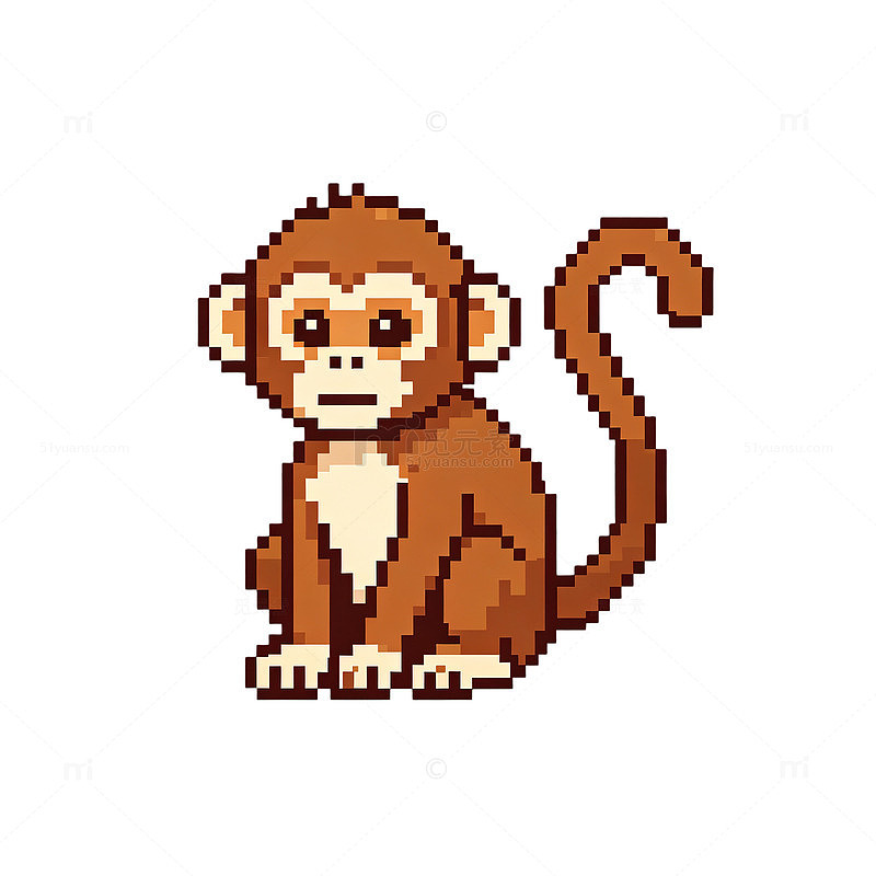 像素风可爱猴子动物插画设计素材