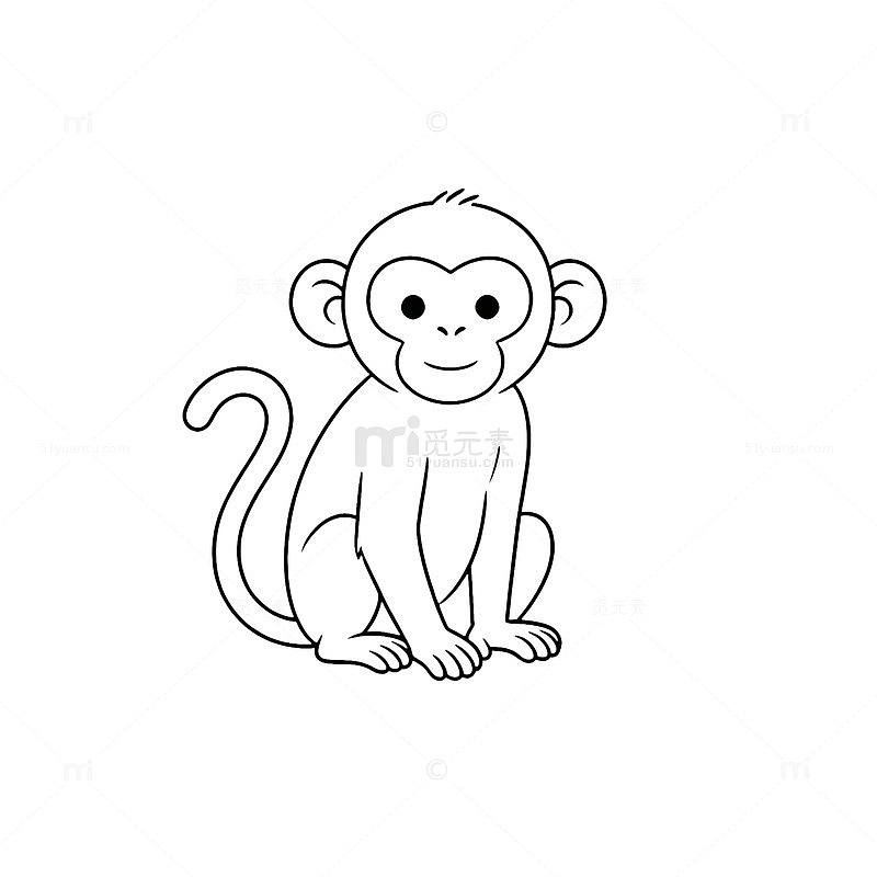 简笔画风格猴子坐姿线条插图设计素材