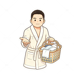 卡通风男士浴袍洗衣篮设计素材