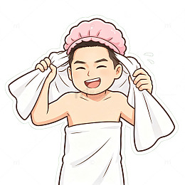 卡通风洗浴后擦头巾人物插画素材