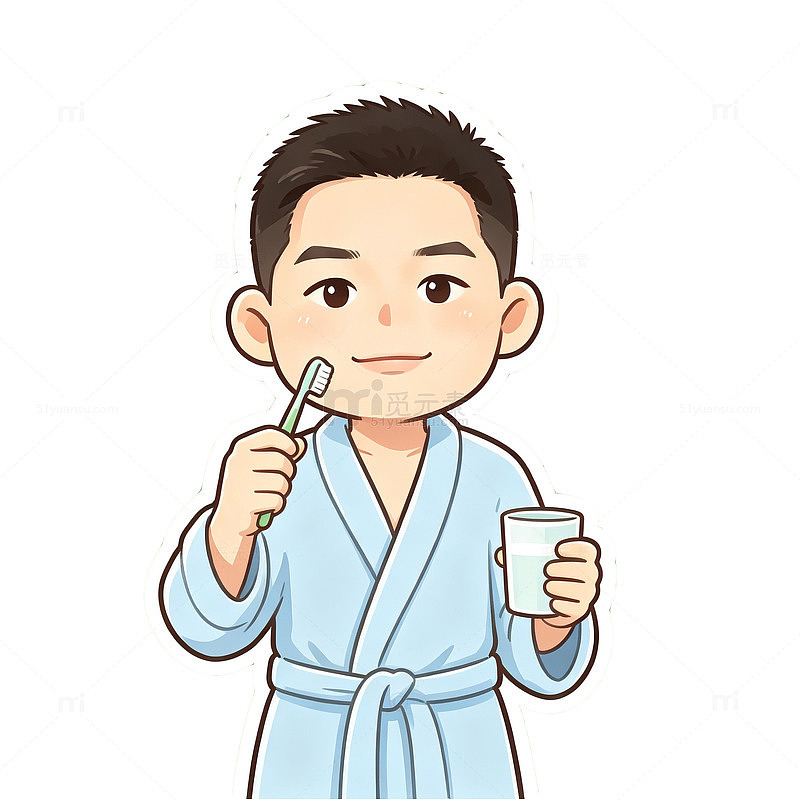 卡通风男生刷牙日常插画设计素材