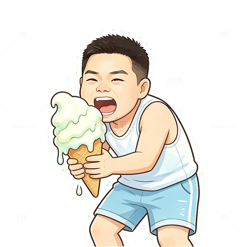 卡通风男孩吃冰淇淋手绘插画设计素材