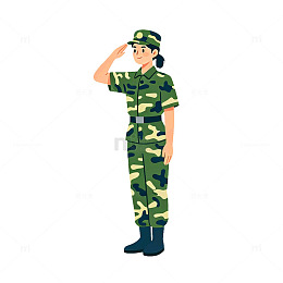 卡通风军人敬礼插画设计素材