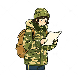 卡通风冬季女孩阅读手绘设计素材