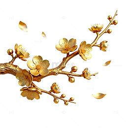 金色风梅花枝干插画设计素材