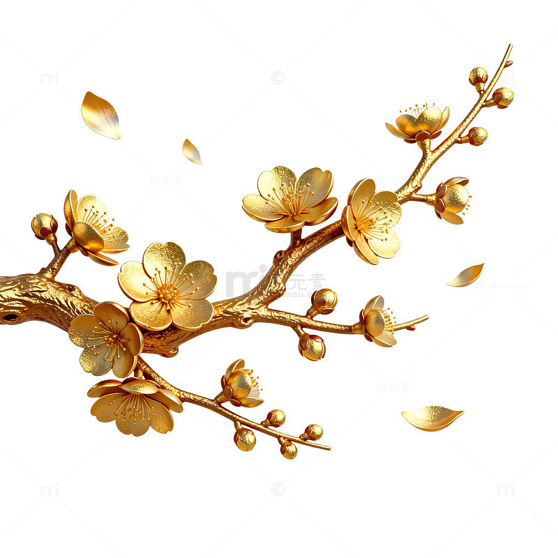 金色风梅花枝干插画设计素材