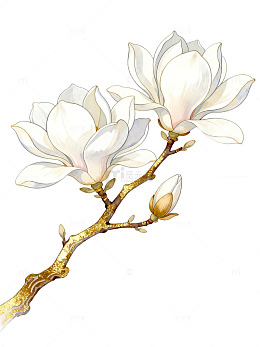 手绘风玉兰花枝插画设计素材