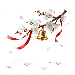 国风新年梅花金铃装饰设计素材