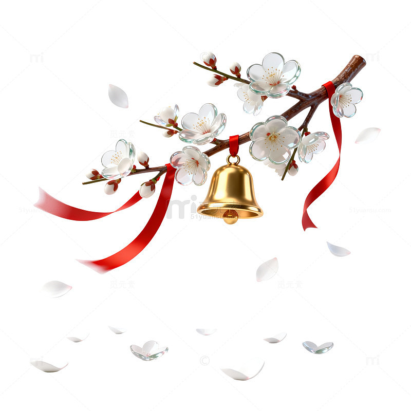 国风新年梅花金铃装饰设计素材