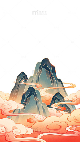 国风山水日出云海插画设计素材