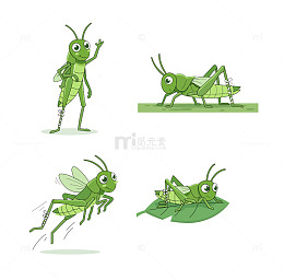 卡通风格绿色蚂蚱插画设计素材