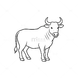 线条风牛年生肖简笔画设计素材
