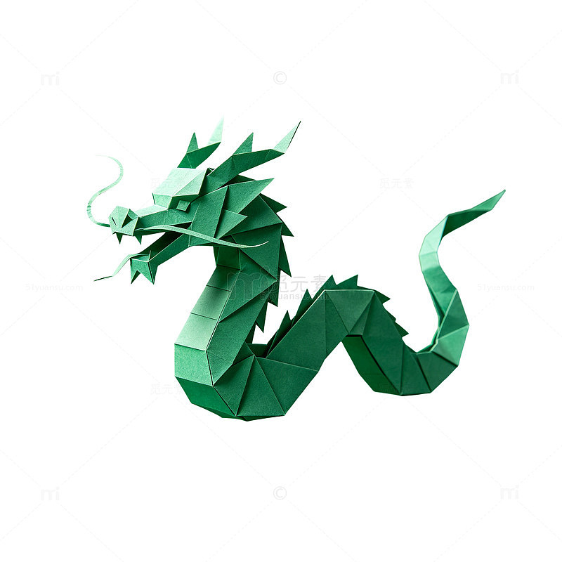 折纸风绿色龙形几何设计素材