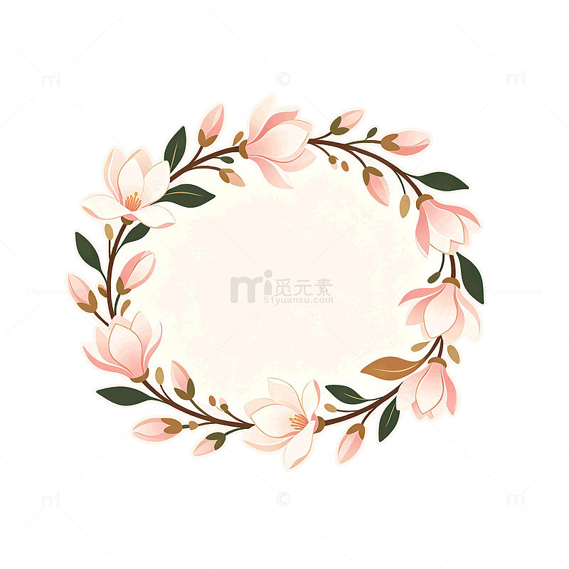 手绘风樱花花环装饰设计素材