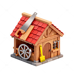 卡通风格木屋小屋3D模型设计素材