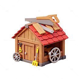卡通风格木工小屋工具箱设计素材