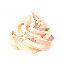 水彩风奶油花饰手绘甜点设计素材