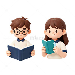 卡通风学生阅读书籍插画素材