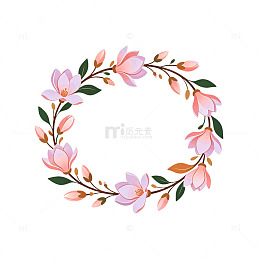 手绘风花卉花环装饰设计素材
