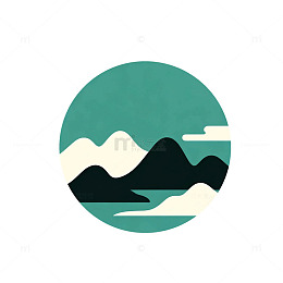 扁平风山水意境圆形插画设计素材