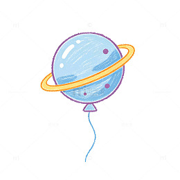 卡通风星球气球手绘插画设计素材