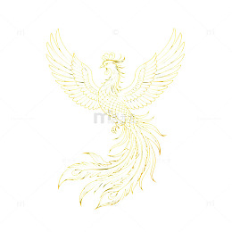 线条风凤凰展翅金色图案设计素材