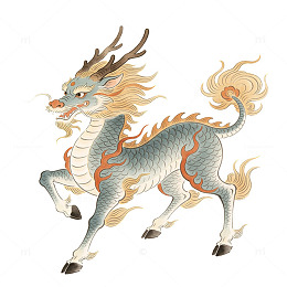 国风神话瑞兽麒麟插画设计素材
