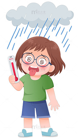 梅雨季节女孩拿湿度计夏天人物插画