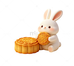 3D卡通兔中秋月饼可爱插画设计素材