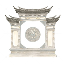 中式古典建筑门楼雕刻设计素材
