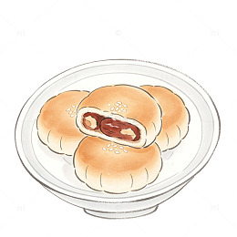 手绘风传统点心红豆饼插画设计素材