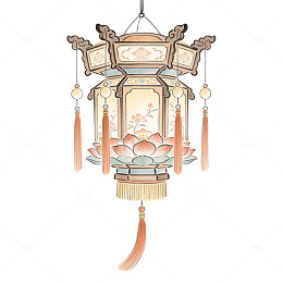 国风手绘莲花灯笼插画设计素材