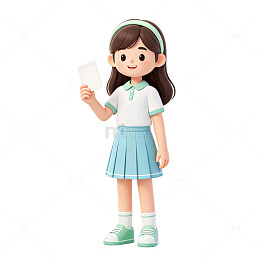 卡通风女孩手持卡片插画设计素材