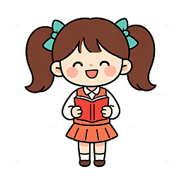 卡通风小女孩读书插画免扣元素设计素材