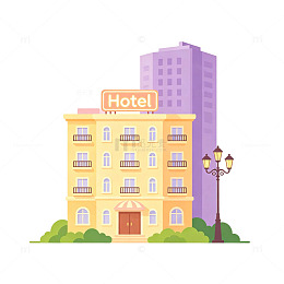 卡通风格酒店建筑插画免扣元素设计素材