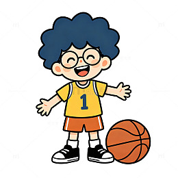 卡通风篮球男孩运动插画免扣元素设计素材