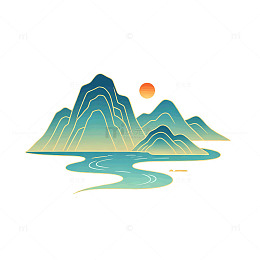 渐变风山水风景插画设计素材