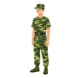 卡通风军人迷彩服插画设计素材