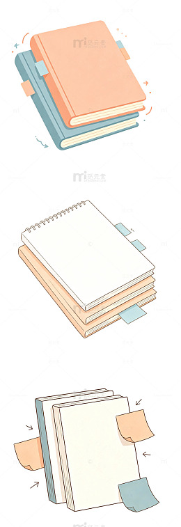 练习册，便利贴，手绘书本