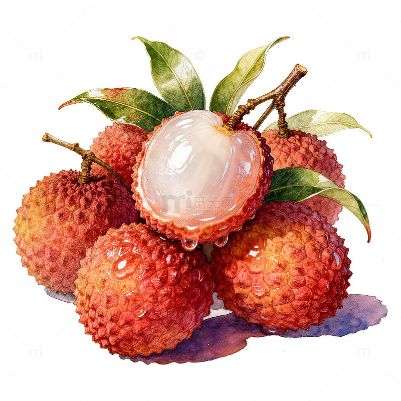 水彩风荔枝水果手绘插画设计素材