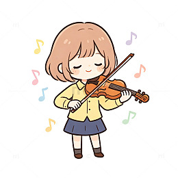 可爱风小女孩拉小提琴卡通插画免扣元素素材