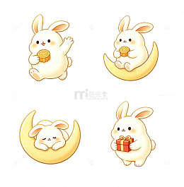中秋卡通风可爱兔子月亮节日设计素材