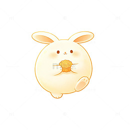 中秋可爱风卡通兔子吃月饼素材