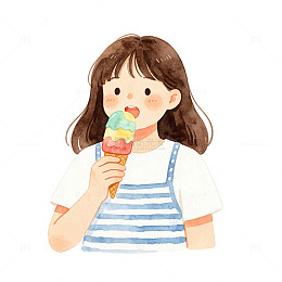 水彩风女孩吃冰淇淋插画设计素材