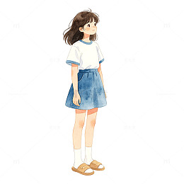 水彩风少女日常穿搭插画设计素材
