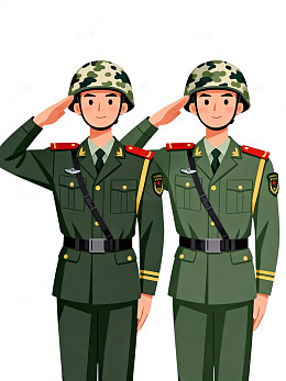 卡通风军人敬礼形象设计素材