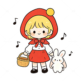 卡通风小红帽与兔子小女孩手绘插画免扣元素