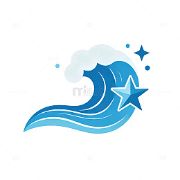 扁平风海浪星星卡通插画设计素材
